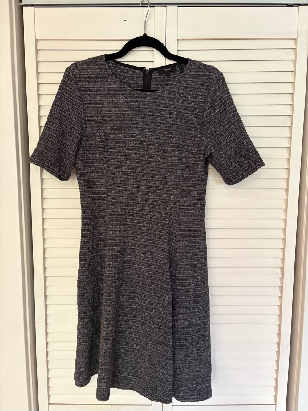 Theory Gray Textured Short-Sleeve Dress